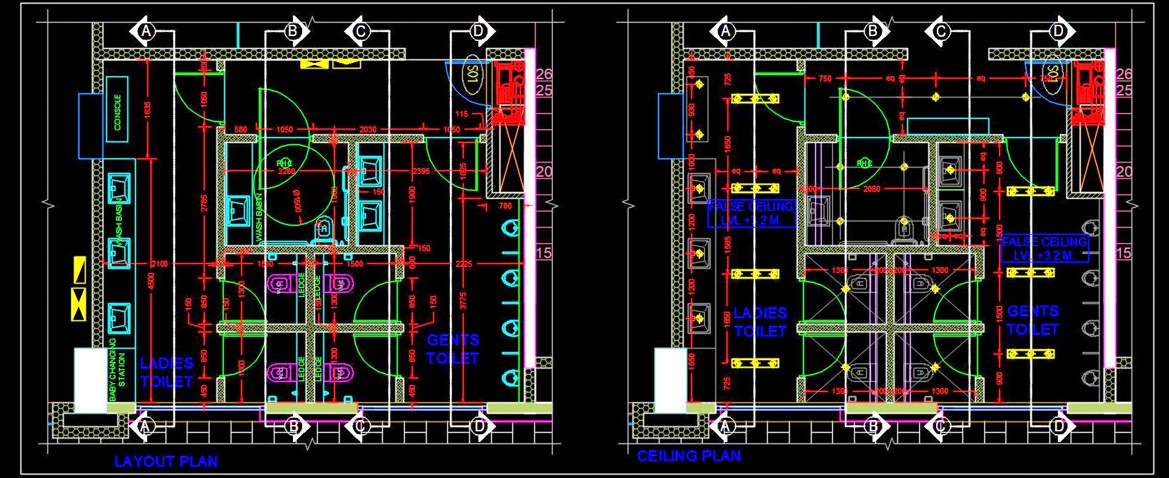 Public Toilet Block CAD Design with Layout & RCP